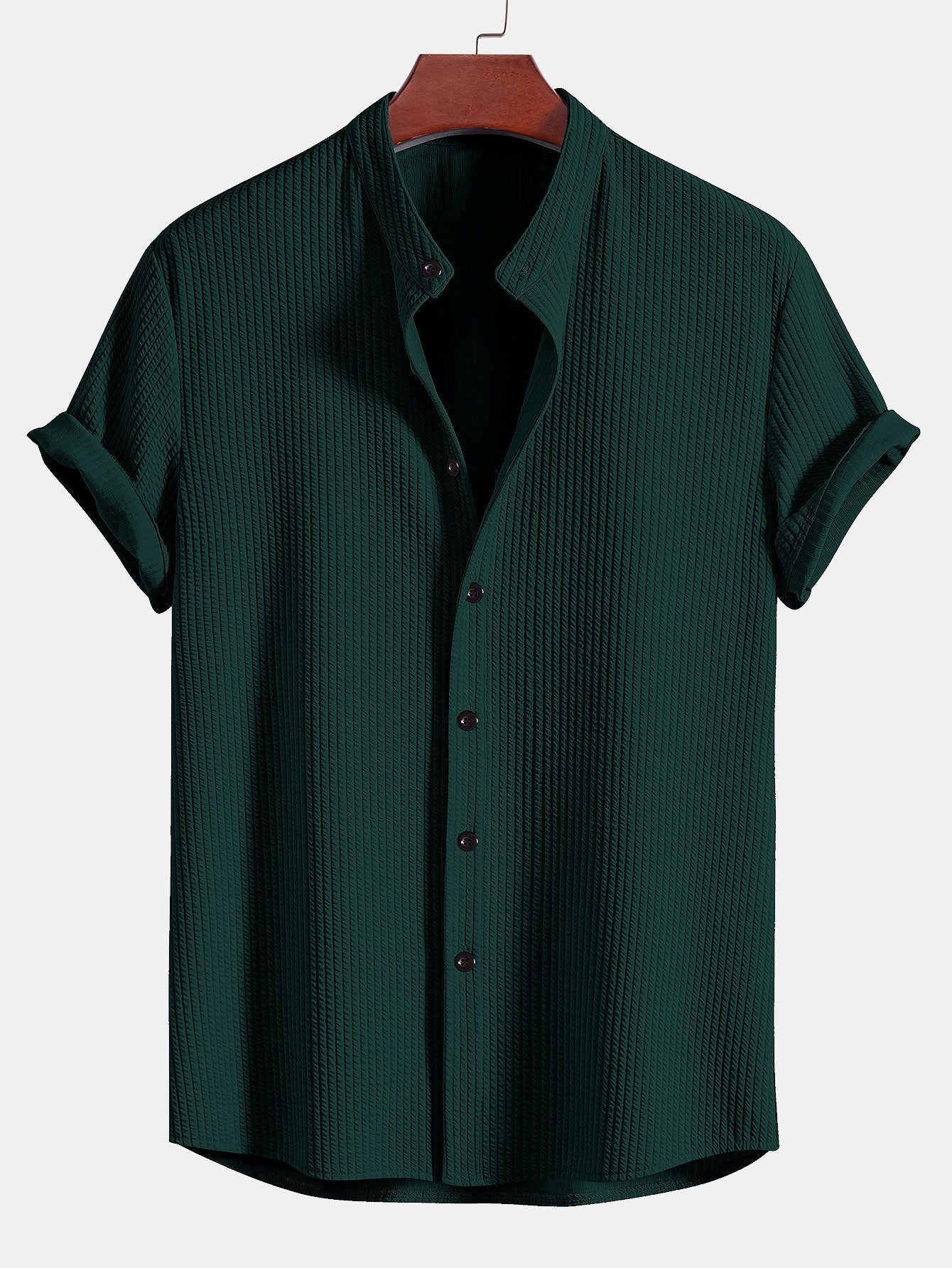 Muscle Fit | Ribbed Stand Collar Shirt with Stretch Fabric | Comfortable Fit for Everyday Wear
