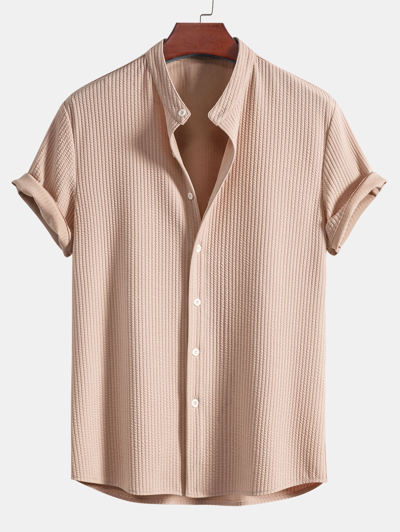 Muscle Fit | Ribbed Stand Collar Shirt with Stretch Fabric | Comfortable Fit for Everyday Wear