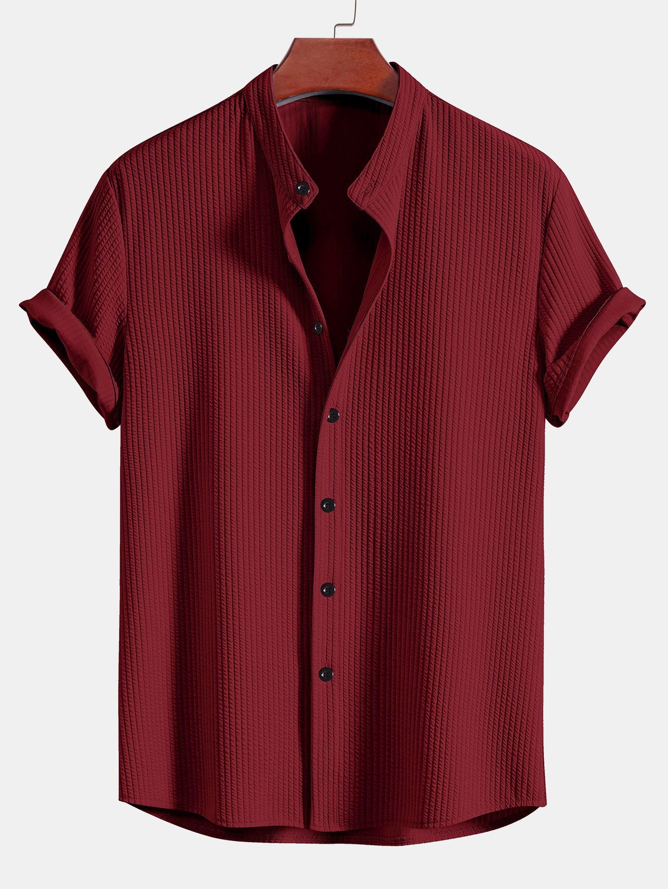 Muscle Fit | Ribbed Stand Collar Shirt with Stretch Fabric | Comfortable Fit for Everyday Wear