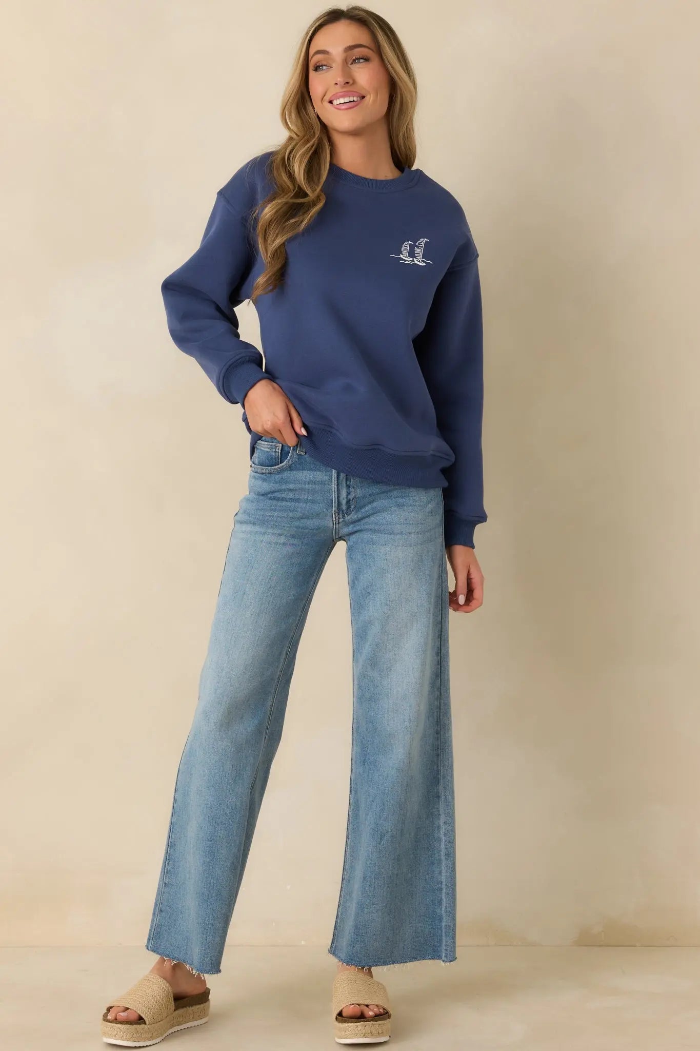 Women's Nantucket Sailing Club Washed Navy Blue Crewneck Sweatshirt | 80% Polyester & 20% Cotton Contrast: 65% Cotton 0