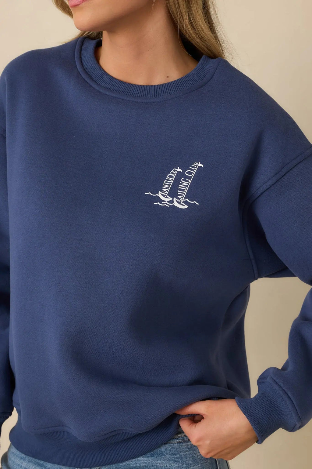 Women's Nantucket Sailing Club Washed Navy Blue Crewneck Sweatshirt | 80% Polyester & 20% Cotton Contrast: 65% Cotton 1