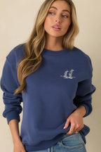 Women's Nantucket Sailing Club Washed Navy Blue Crewneck Sweatshirt | 80% Polyester & 20% Cotton Contrast: 65% Cotton 2