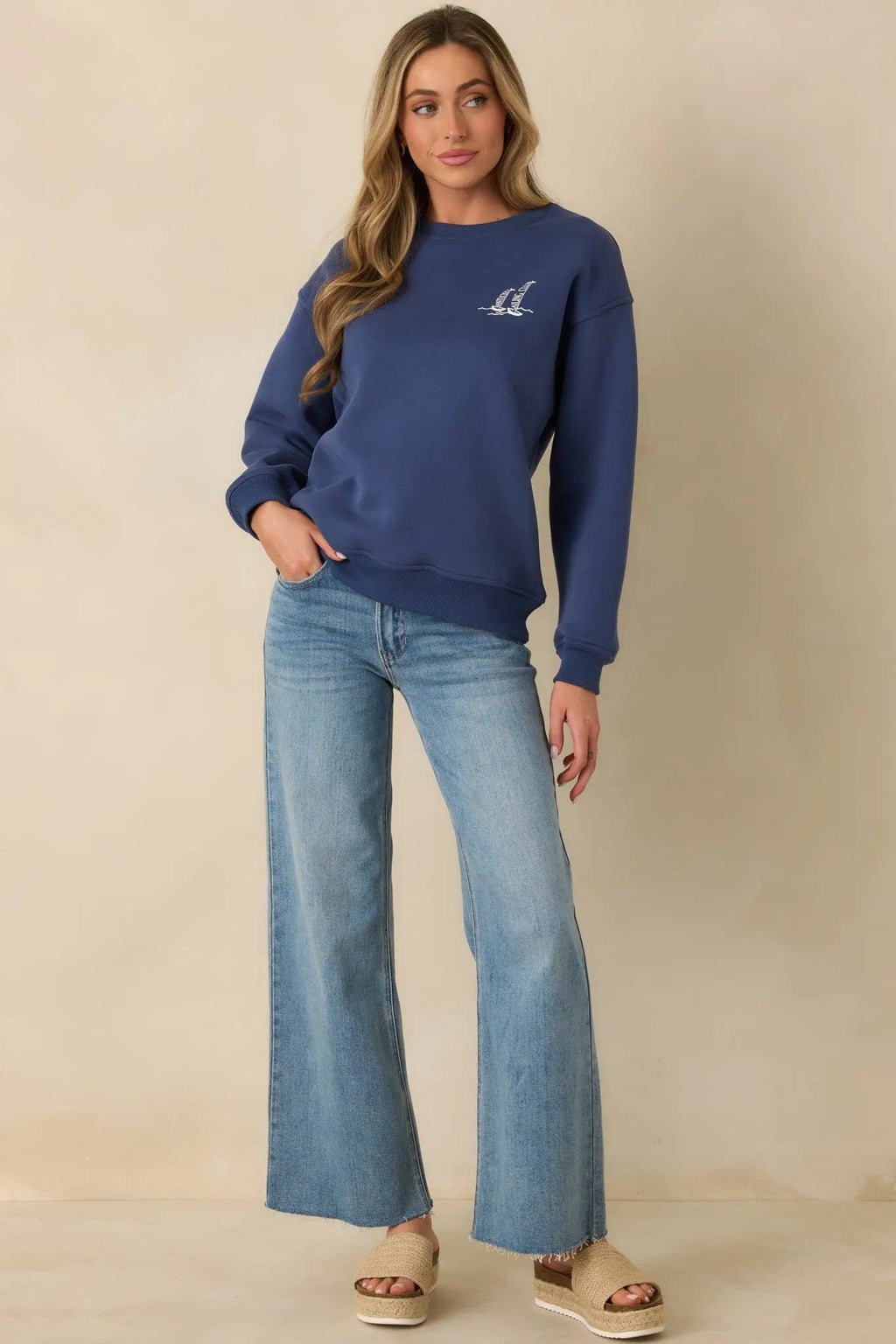 Women's Nantucket Sailing Club Washed Navy Blue Crewneck Sweatshirt | 80% Polyester & 20% Cotton Contrast: 65% Cotton 3