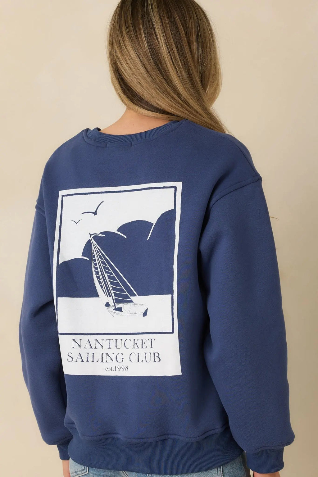 Women's Nantucket Sailing Club Washed Navy Blue Crewneck Sweatshirt | 80% Polyester & 20% Cotton Contrast: 65% Cotton 7
