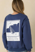 Women's Nantucket Sailing Club Washed Navy Blue Crewneck Sweatshirt | 80% Polyester & 20% Cotton Contrast: 65% Cotton 7