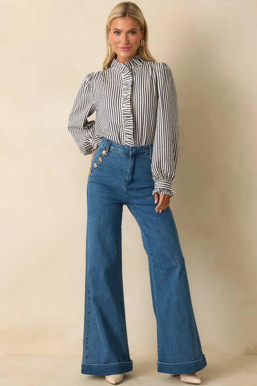 Women's Nautical By Nature Indigo Stretch High Waisted Wide Leg Jeans | 85% Cotton 1