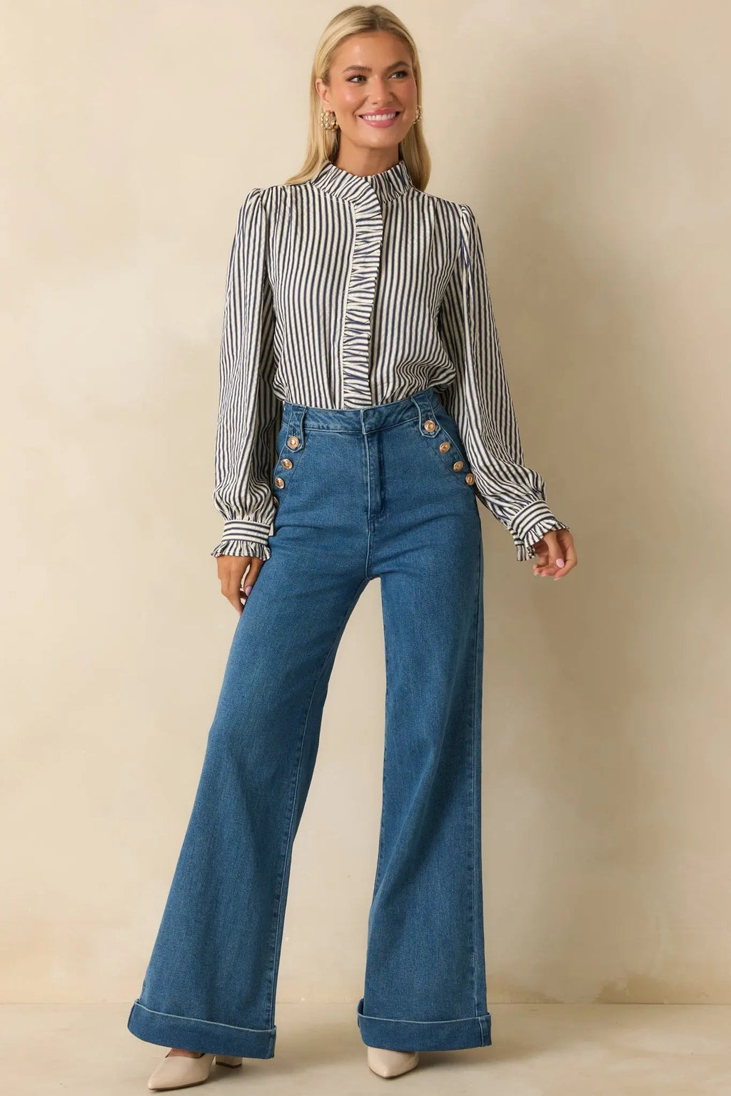Women's Nautical By Nature Indigo Stretch High Waisted Wide Leg Jeans | 85% Cotton 3