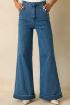 Women's Nautical By Nature Indigo Stretch High Waisted Wide Leg Jeans | 85% Cotton 5