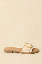Women's New Adventures Beige Faux Leather Buckle Strap Slide Sandals | All Man Made Materials 2