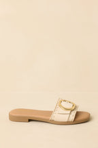 Women's New Adventures Beige Faux Leather Buckle Strap Slide Sandals | All Man Made Materials 2