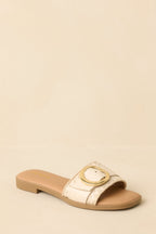 Women's New Adventures Beige Faux Leather Buckle Strap Slide Sandals | All Man Made Materials 3