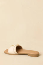 Women's New Adventures Beige Faux Leather Buckle Strap Slide Sandals | All Man Made Materials 6