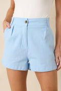Women's New Days Ahead Light Blue Cotton High Waist Shorts | 97% Cotton & 3% Spandex 0