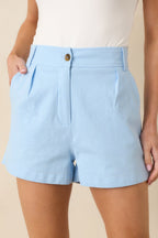 Women's New Days Ahead Light Blue Cotton High Waist Shorts | 97% Cotton & 3% Spandex 0