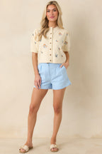 Women's New Days Ahead Light Blue Cotton High Waist Shorts | 97% Cotton & 3% Spandex 4