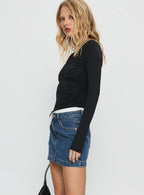 Women's Nickei Denim Mini Skirt Mid Wash | Mid-rise mini skirt 4