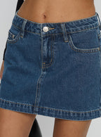Women's Nickei Denim Mini Skirt Mid Wash | Mid-rise mini skirt 6
