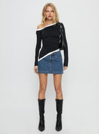 Women's Nickei Denim Mini Skirt Mid Wash | Mid-rise mini skirt 7