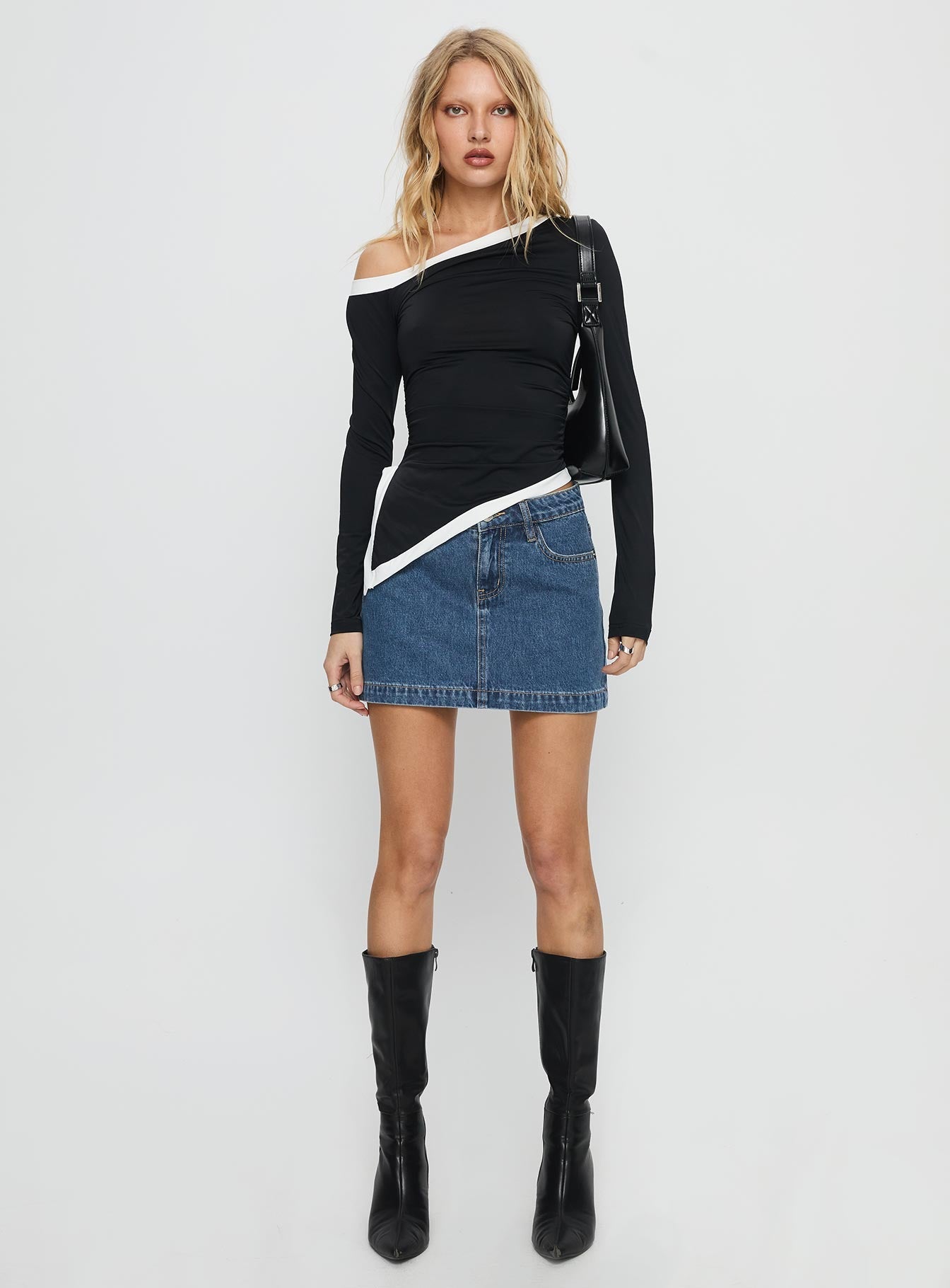 Women's Nickei Denim Mini Skirt Mid Wash | Mid-rise mini skirt 7