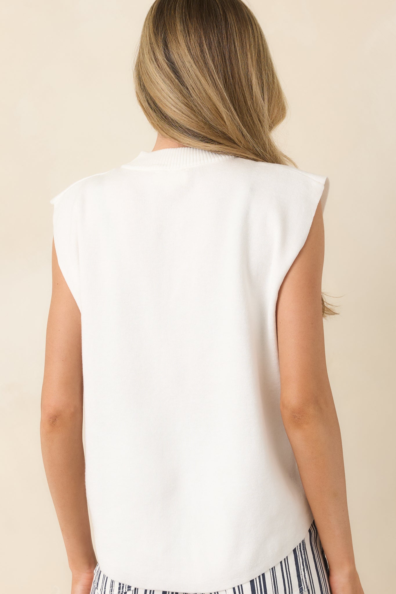 Women's No Questions Asked Ivory Knit Sleeveless Mock Neck Top | 54% Polyester 7
