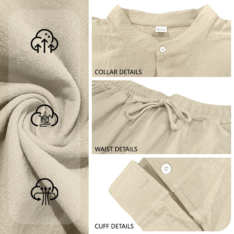 Men’s Linen Two Piece Set – Breathable Casual Shirt & Loose...