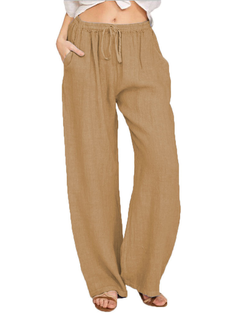 Women's Wide-Leg Linen Pants – Casual Loose Straight-Leg Summer...