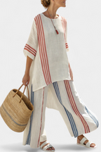 Striped top and wide-leg pants two-piece set