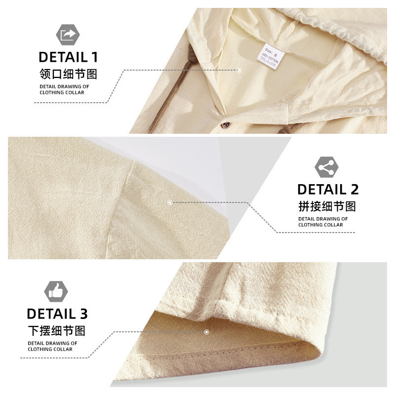 Men's Linen Hooded Short Sleeve Shirt – Loose Fit Lightweight...
