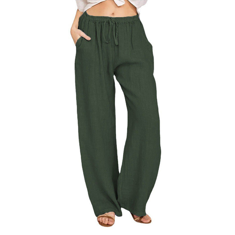 Women's Wide-Leg Linen Pants – Casual Loose Straight-Leg Summer...