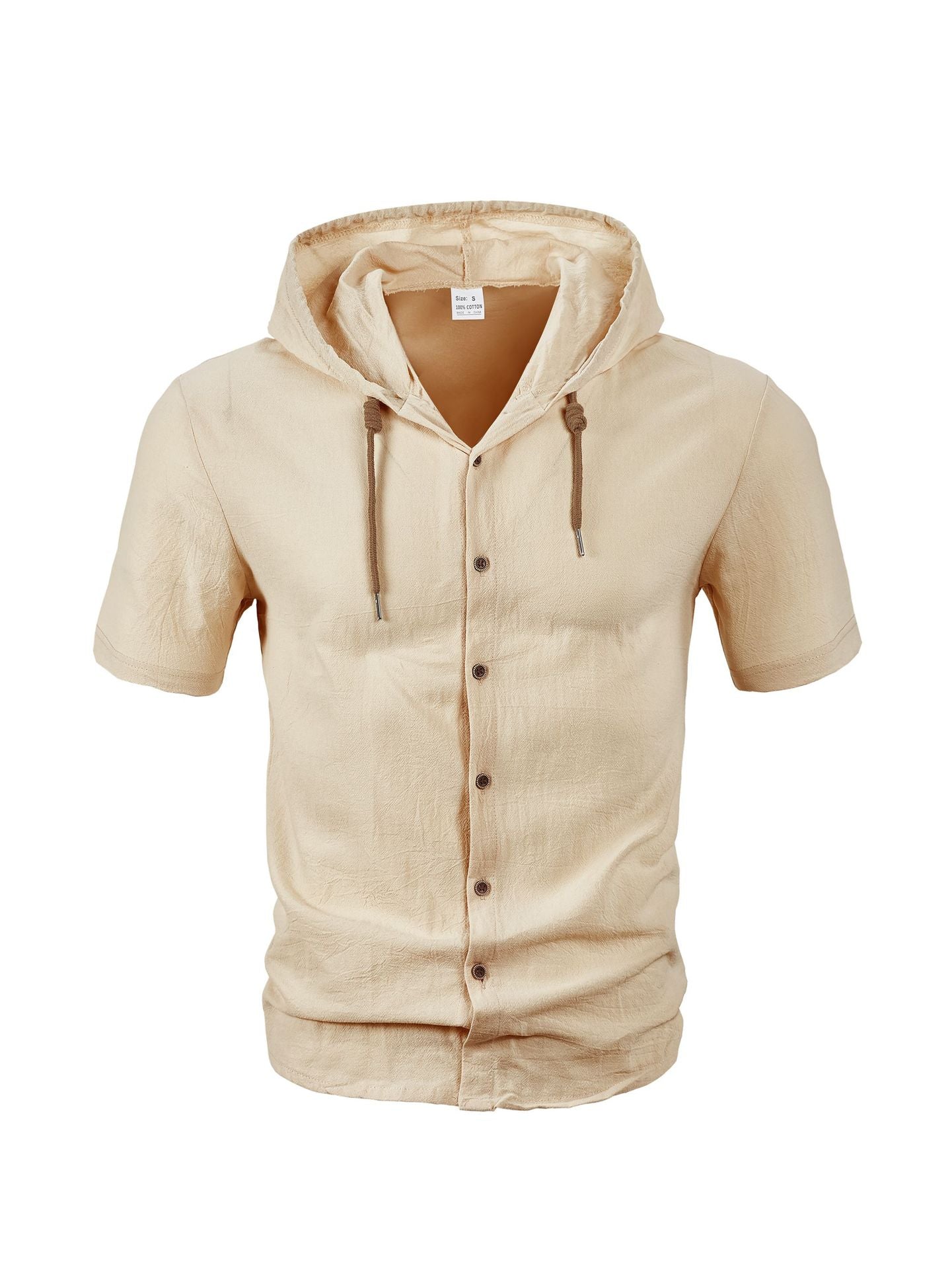 Men's Linen Hooded Short Sleeve Shirt – Loose Fit Lightweight...