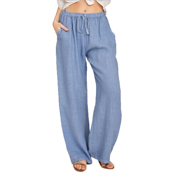 Women's Wide-Leg Linen Pants – Casual Loose Straight-Leg Summer...