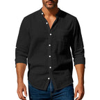 Men's Shirt – Long Sleeve Mandarin Collar Breathable Casual...