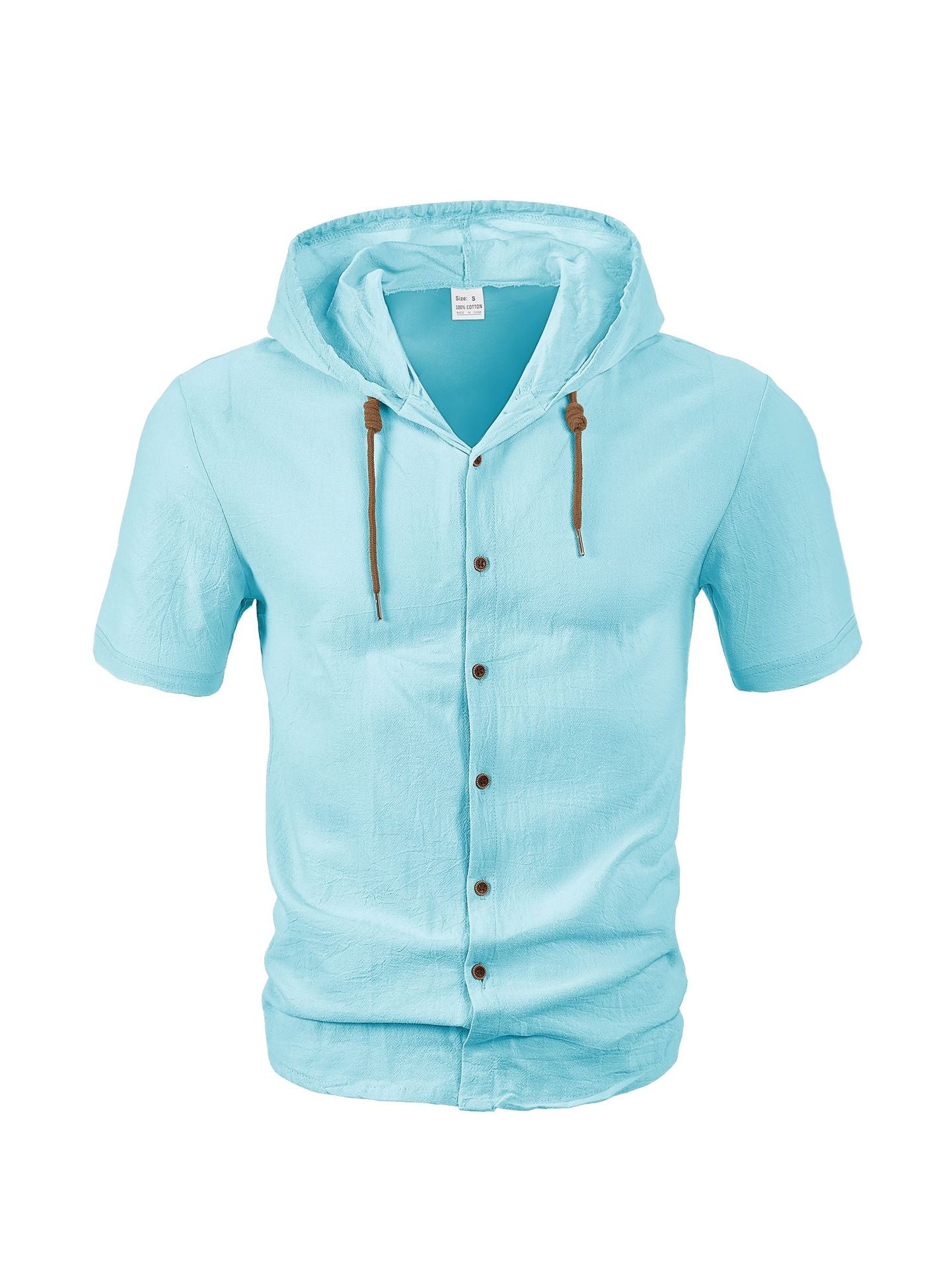 Men's Linen Hooded Short Sleeve Shirt – Loose Fit Lightweight...
