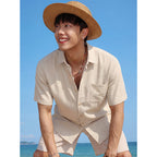 Men's Ice Silk Linen Shirt – Summer Casual Short Sleeve Sun...