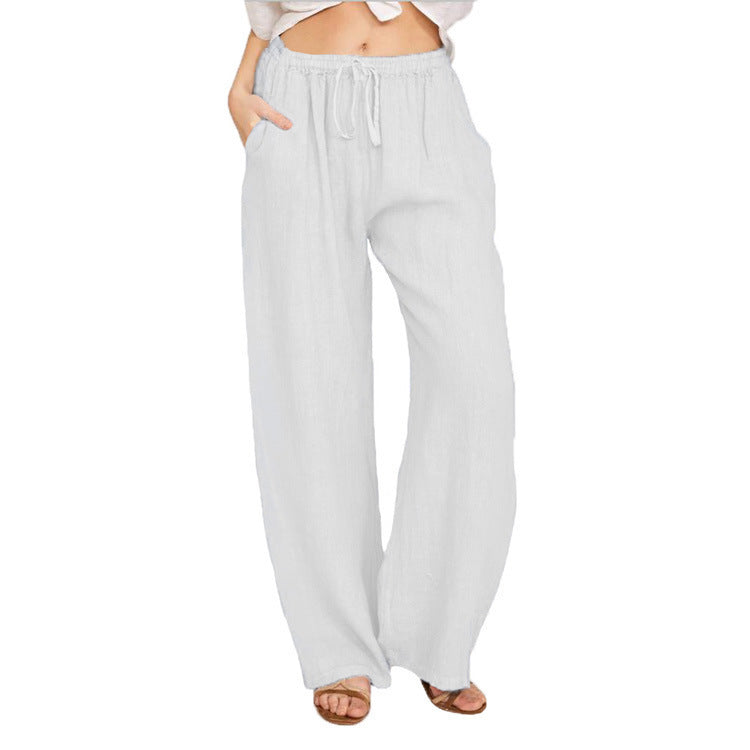 Women's Wide-Leg Linen Pants – Casual Loose Straight-Leg Summer...