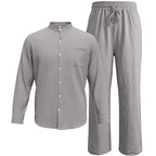 Men’s Linen Two Piece Set – Breathable Casual Shirt & Loose...