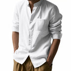 Men's Shirt – Long Sleeve Mandarin Collar Breathable Casual...