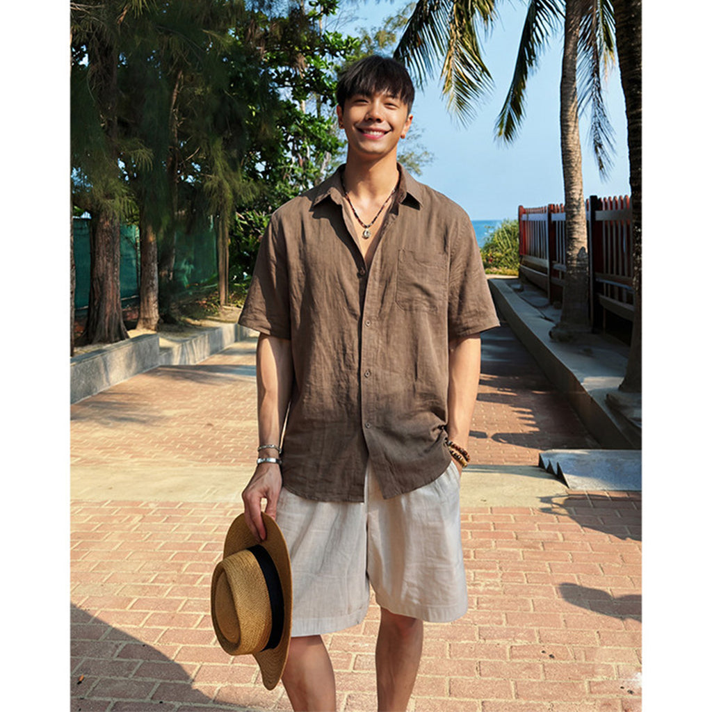 Men's Ice Silk Linen Shirt – Summer Casual Short Sleeve Sun...