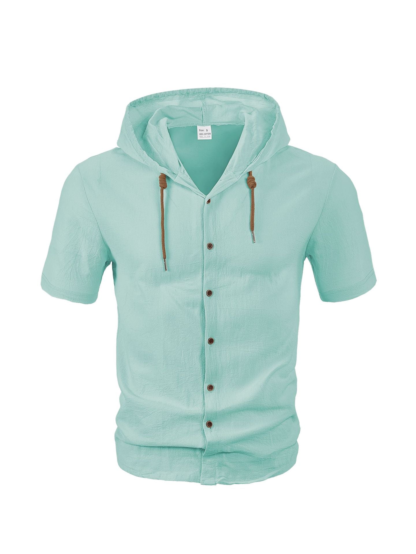 Men's Linen Hooded Short Sleeve Shirt – Loose Fit Lightweight...
