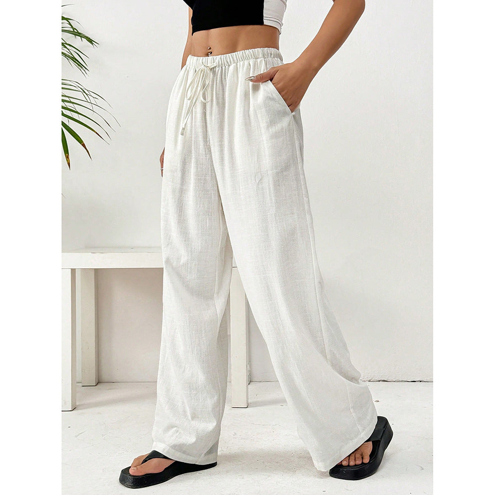 Women's Wide-Leg Linen Pants – Casual Loose Straight-Leg Summer...