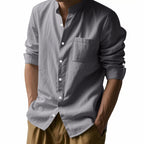 Men's Shirt – Long Sleeve Mandarin Collar Breathable Casual...