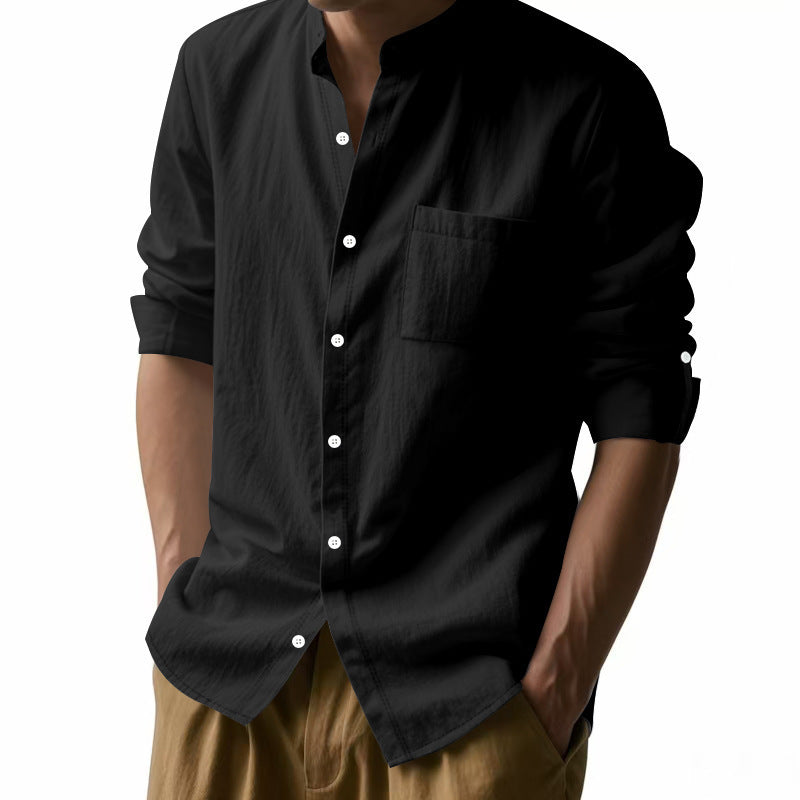 Men's Shirt – Long Sleeve Mandarin Collar Breathable Casual...