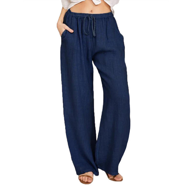 Women's Wide-Leg Linen Pants – Casual Loose Straight-Leg Summer...