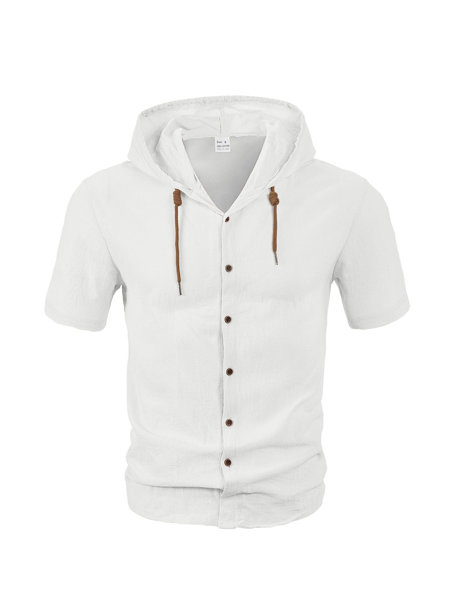 Men's Linen Hooded Short Sleeve Shirt – Loose Fit Lightweight...