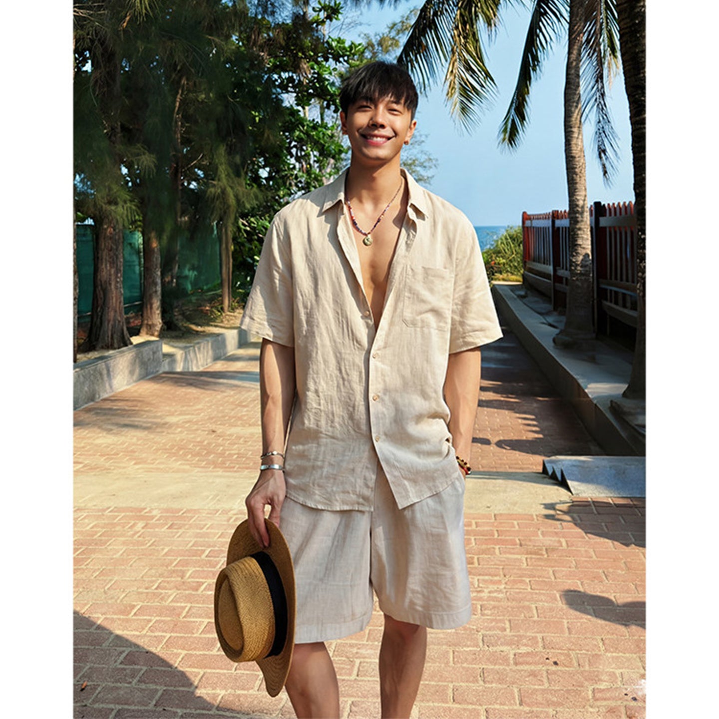 Men's Ice Silk Linen Shirt – Summer Casual Short Sleeve Sun...