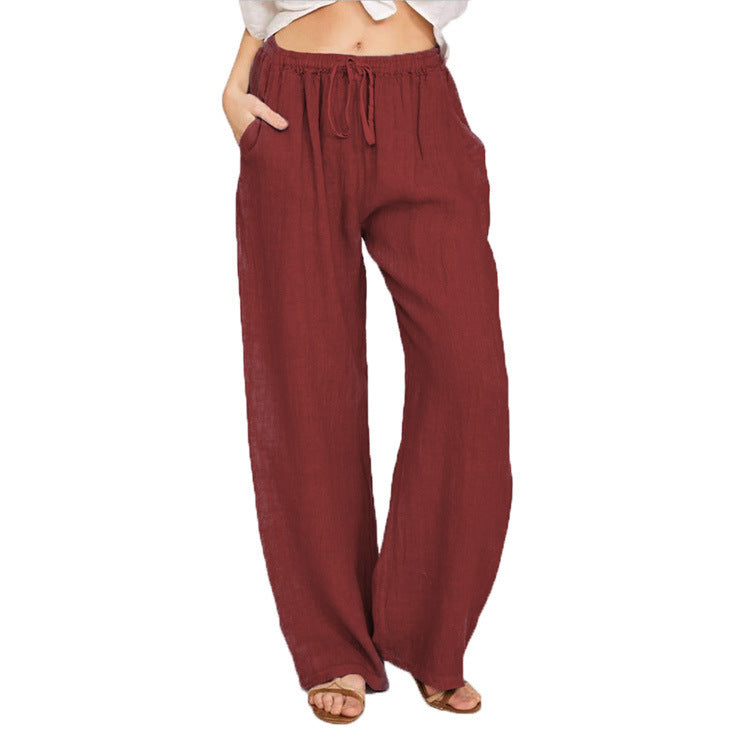 Women's Wide-Leg Linen Pants – Casual Loose Straight-Leg Summer...