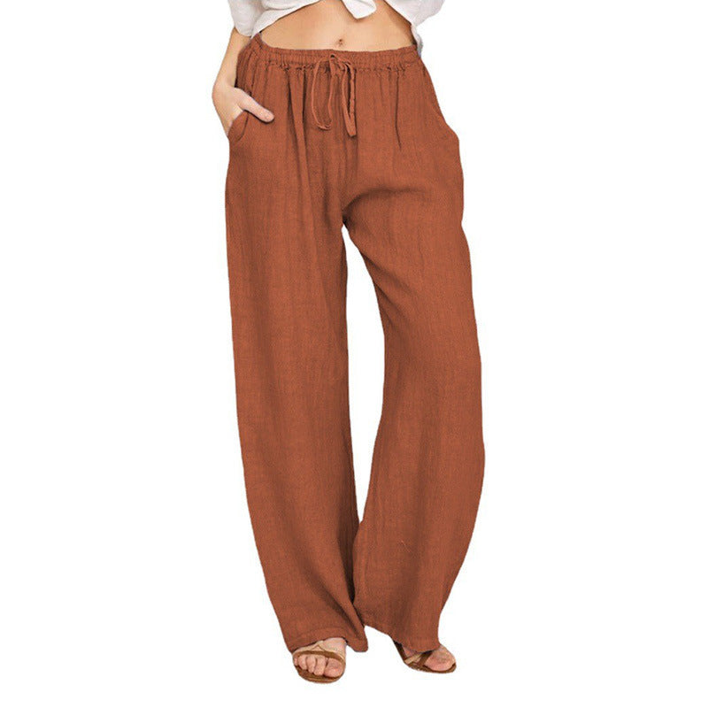 Women's Wide-Leg Linen Pants – Casual Loose Straight-Leg Summer...