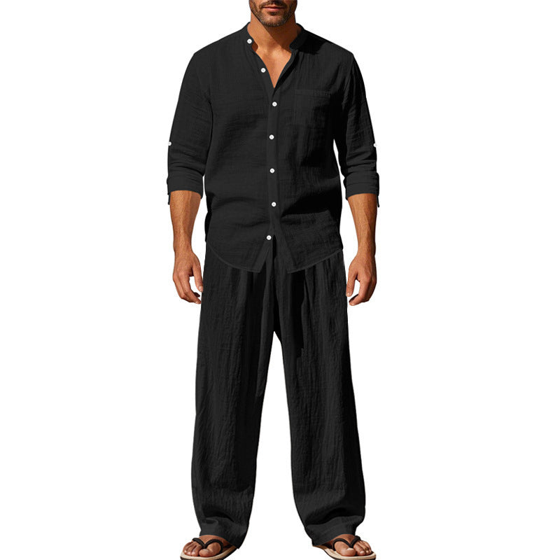 Men’s Linen Two Piece Set – Breathable Casual Shirt & Loose...