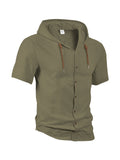 Men's Linen Hooded Short Sleeve Shirt – Loose Fit Lightweight...