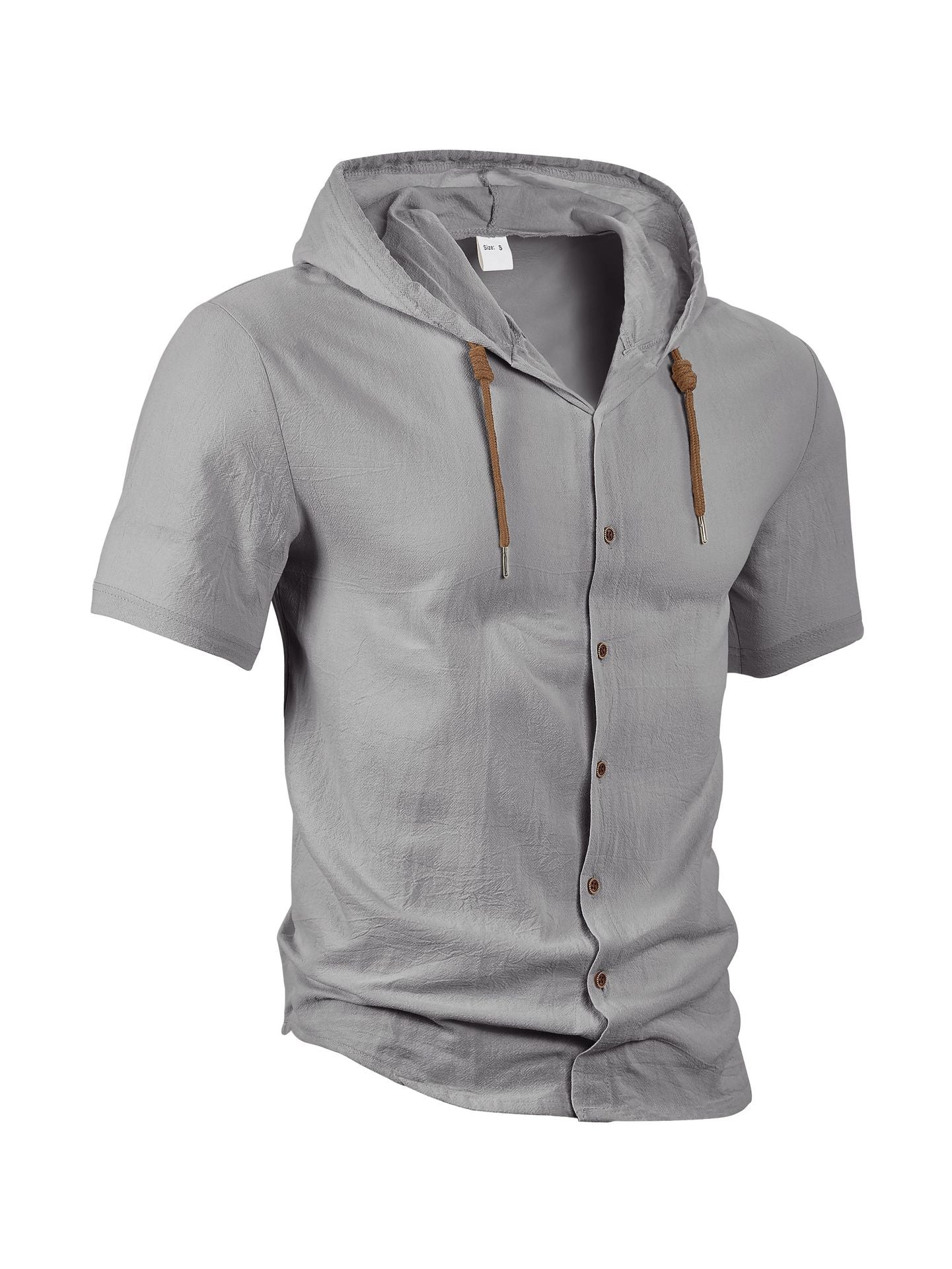 Men's Linen Hooded Short Sleeve Shirt – Loose Fit Lightweight...